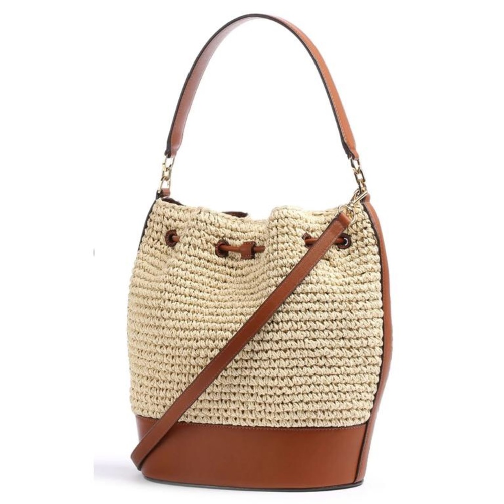 Lauren by RALPH LAUREN “Andie”Bucket Drawstring Straw & Leather Crossbody NWOT - Picture 2 of 16